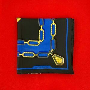 Cartier Vintage Mustline Chain Pattern Silk Scarf Bandana Blue Multicolor 08400